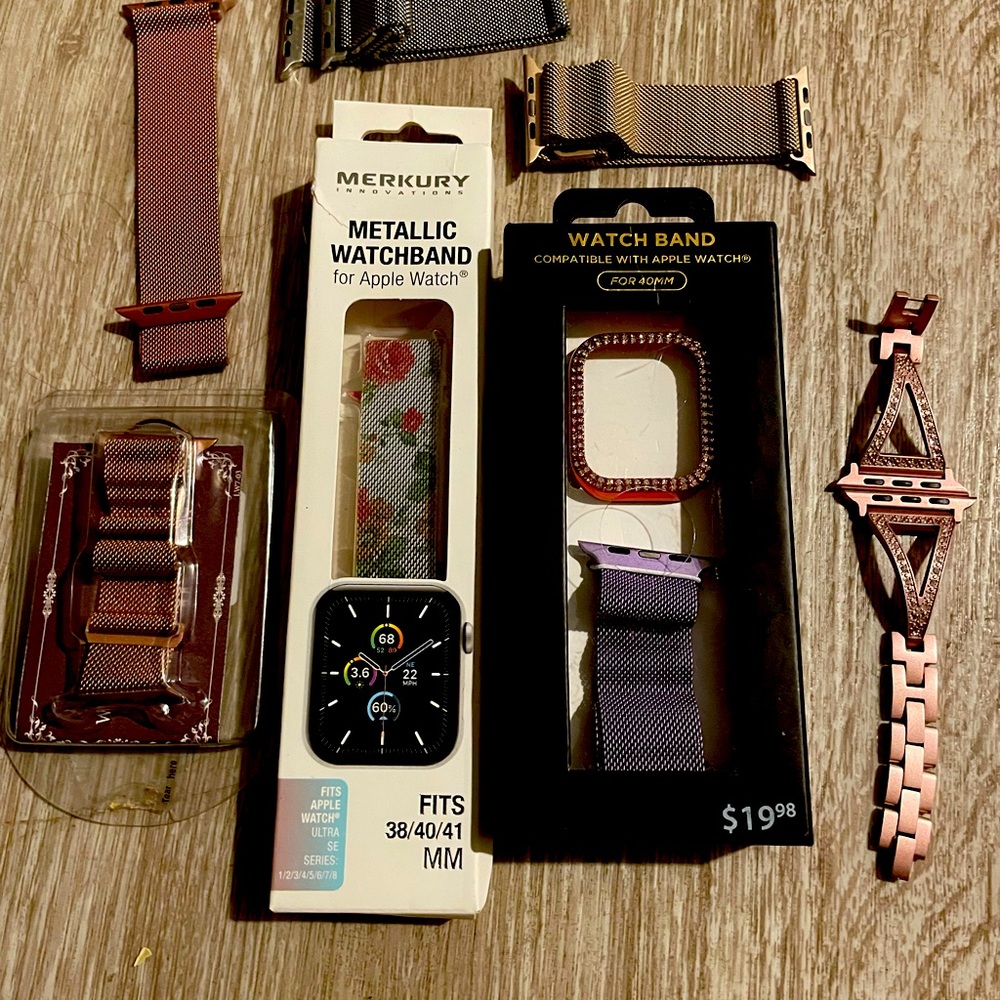 7 new and previously owned Milanese Apple Watch bands.